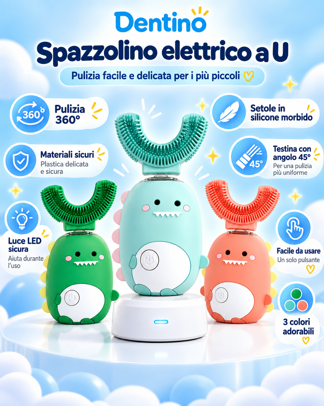 Dentino – Spazzolino Elettrico a U per Bambini